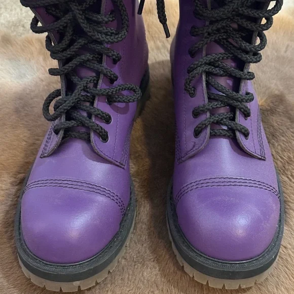ADIX Knee High Purple Lace-Up Combat Boots - Picture 2 of 4